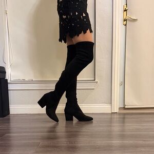 Women's Over-the-Knee Block Heel Boots - Black